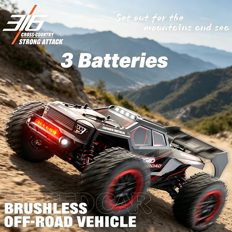 MAX 78KM/H Fast RC Cars for Adults with Carrying Bag, 1/16 Brushless Motor High Speed Remote Control Car, 4WD Drift Off Road RC Truck with 3 Lipo Batteries