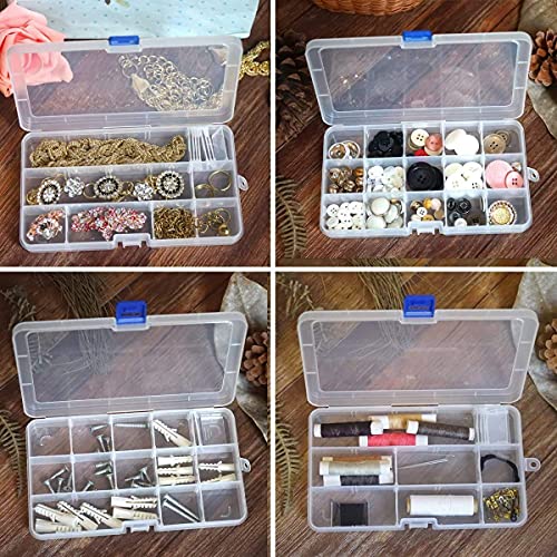 Qualsen 15 Girds Bead Organizer with Adjustable Dividers(4 Pack)，Tackle Box Organizer and Small Plastic Organizer Box for Jewelry, Beads, Earrings, Crafts, Screws and Fishing Tackles Small Items - size: 15 Gird-4s