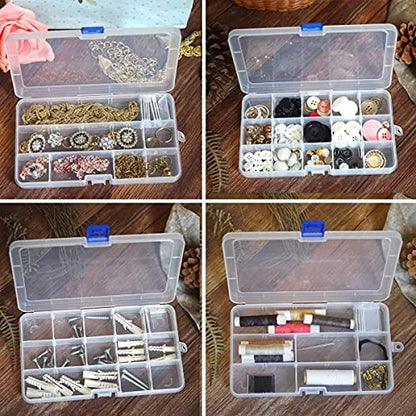 Qualsen 15 Girds Bead Organizer with Adjustable Dividers(4 Pack)，Tackle Box Organizer and Small Plastic Organizer Box for Jewelry, Beads, Earrings, Crafts, Screws and Fishing Tackles Small Items - size: 15 Gird-4s