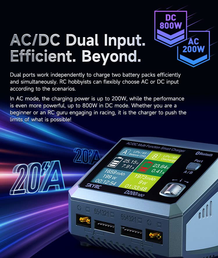 Sky RC D200neo Dual Charger 800w Lipo Battery Balance Charger BD350 Discharger AC/DC Multi-Function Smart Charger