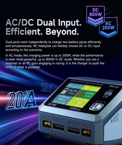 Sky RC D200neo Dual Charger 800w Lipo Battery Balance Charger BD350 Discharger AC/DC Multi-Function Smart Charger
