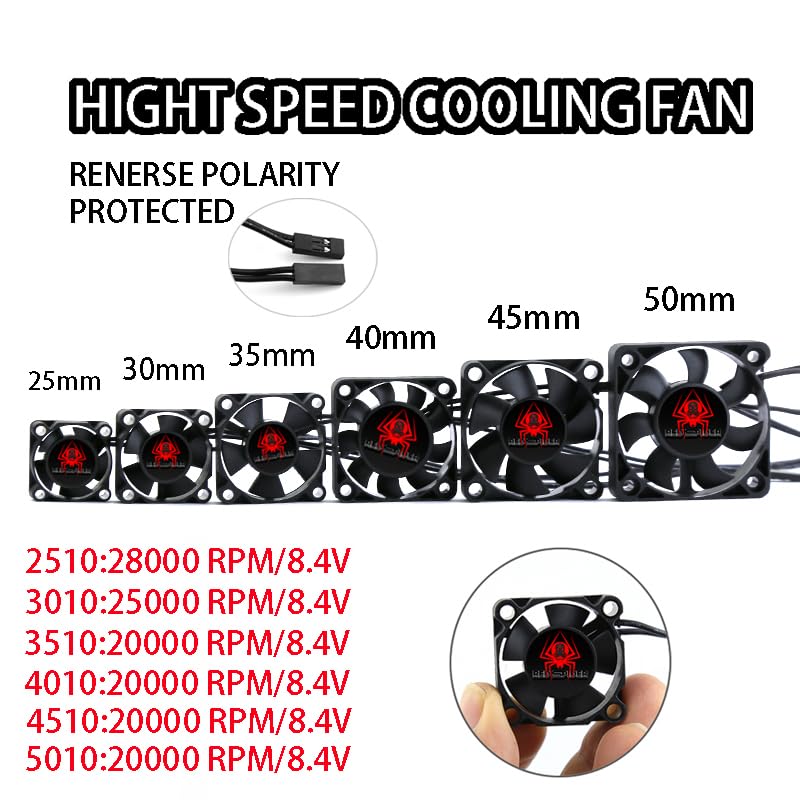 High Speed RC Motor Fan 28000RPM，50mm 40mm 35mm 30mm 25mm Fan，ESC Cooling Fan 6V-8.5V for 1/8 1/10 1/12 Scale RC Car. ﻿ (25mm) - size: 25mm