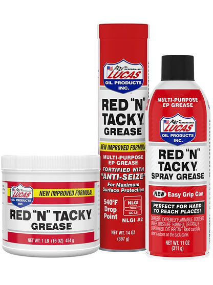 Lucas Oil 10005 Red "N" Tacky Grease - 14 Ounce Cartridge (Pack of 30) | Premium Automotive Marine Industrial Lubricant Heavy Duty High Temp Waterproof Bearing Chassis Protection Bulk Tubes Case - size: 14 Ounce, style: 30 Pack