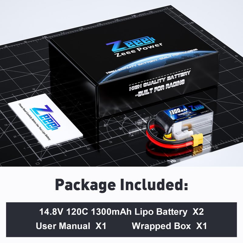 Zeee 14.8V 120C 1300mAh 4S RC Lipo Battery Graphene Battery with XT60 Plug for FPV Racing Drone Quadcopter Helicopter Airplane RC Boat RC Car RC Models(2 Pack)