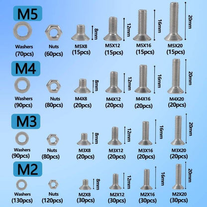 newlng 1065pcs M2 M3 M4 M5 Screws Bolts and Nuts Flat Button Hex Socket Washers Assortment Kit and Wrench Allen Head Machine Screws,for Metal DIY Projects,Tools & Equipment Maintenance - size: B-M2345