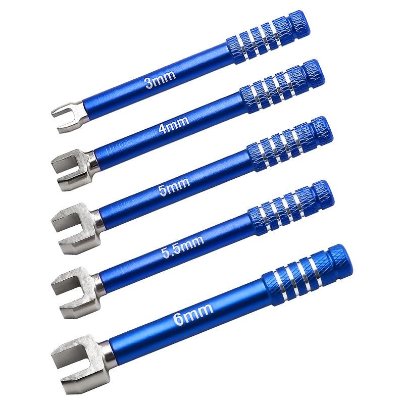 RC Open End Wrench Set 3-6mm 5PCS for 1/10 RC Cars, Blue | For turnbuckle setup, steering link adjustment and routine RC chassis maintenance - color: Blue