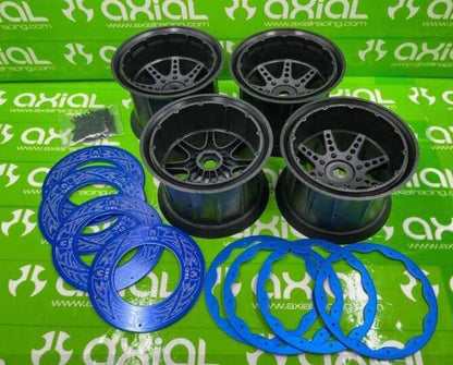 SF 202316 EMOX 3.8" Rims 4 Beadlock Rings Wheels (Black) for 1/8 axial Cross RC EMOX ARRMA KRATON HPI Savage FS Tank HSP 94880 HNR H9901 Mars-X GP EP MT Truck