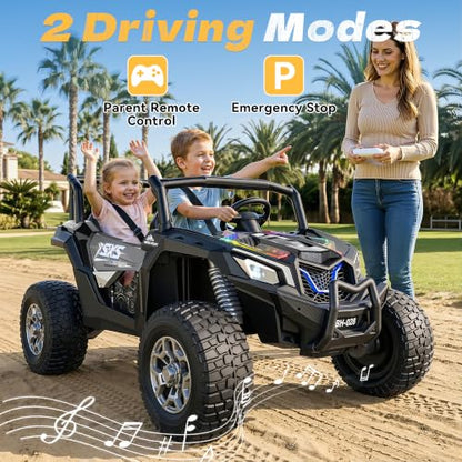 XXXL 4WD 24V Ride on Toys for Big Kids 3-14,Max 5.5Mph & 220 lbs Load,Black | Adjustable 22” 2 seater ride on car for kids, 15" eva all-terrain tires, remote control, led lights, smooth shock absorbers - color: Black