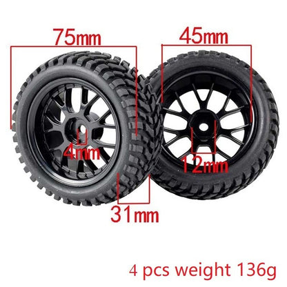 1/10 RC Car Rally Tires Set, 1.8 RC Car Rally Tires with 12mm Hex Rc Wheels and Tires RC Car Flat Running to Rally Tires Fit for HSP 1:10 94123 RC Car Accessories (Color : 4 pcs White)