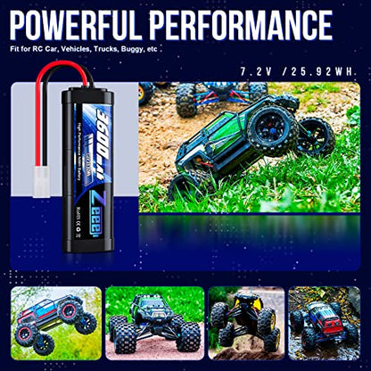 Zeee 7.2V NiMH Battery 3600mAh RC Battery with Tamiya Connector | High Power for RC Car RC Truck Associated HPI Losi Kyosho Racing Hobby