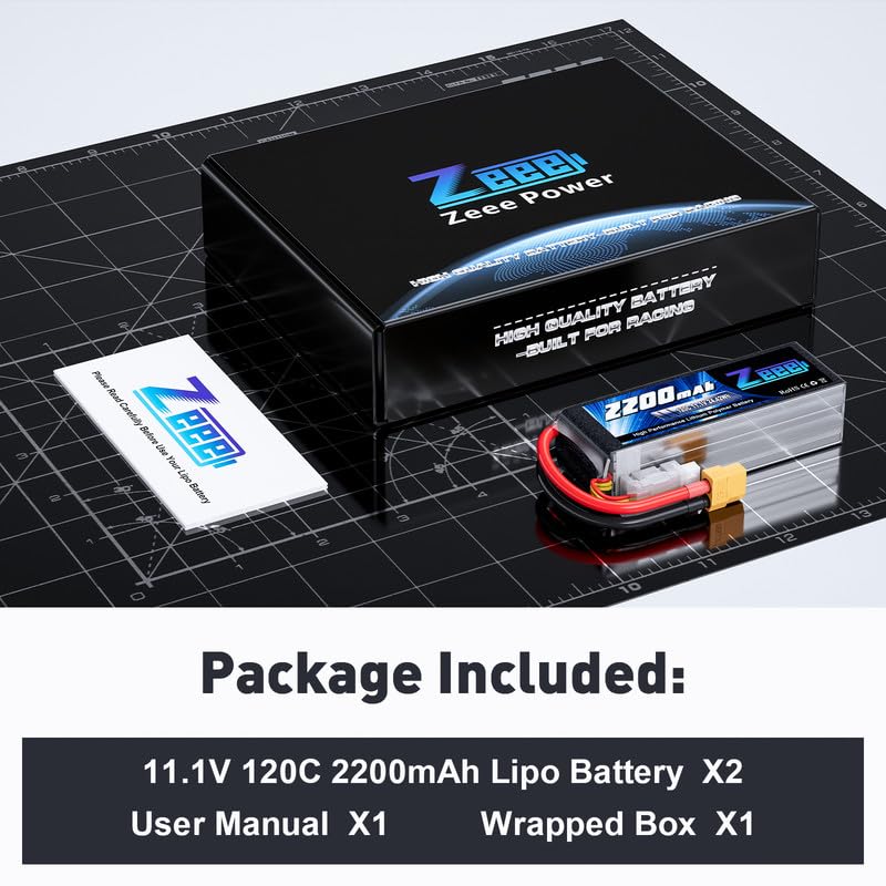 Zeee 3S 120C 2200mAh 11.1V Lipo Battery with XT60 Plug RC Graphene Lipo for FPV Drone Quadcopter Helicopter Airplane RC Boat RC Car RC Models(2 Pack)