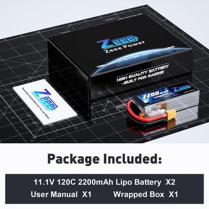 Zeee 3S 120C 2200mAh 11.1V Lipo Battery with XT60 Plug RC Graphene Lipo for FPV Drone Quadcopter Helicopter Airplane RC Boat RC Car RC Models(2 Pack)