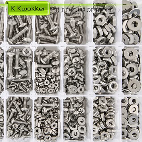 1115Pcs #2-56#4-40#6-32#8-32#10-24 Phillips Pan Head Bolts & Nuts | 304 Stainless Steel Machine Screw Assortment Kit with Washers, 25 Sizes with #1 #2 Phillips Bits for DIY & Equipment Repair - size: A. #2-56#4-40#6-32#8-32#10-24