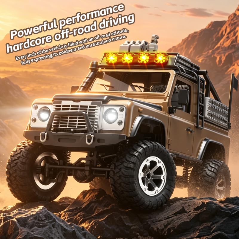 KF90 1/12 Scale 4WD RC Rock Crawler, All-Terrain Off-Road Truck with 2.4GHz Full Proportional Control, LED Lights, 7.4V 1200mAh, Waterproof RTR Hobby Grade RC Car for Adults, Yellow - color: Yellow
