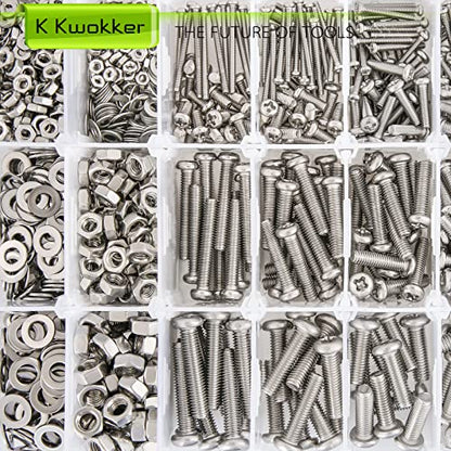 1315Pcs M2 M3 M4 M5 Phillips Pan Head Bolts and Nuts Kit, 24 Size | 304 Stainless Steel Metric Machine Screws with Washers, 6mm 8mm 12mm 16mm 20mm 25mm 6 Length 24 Sizes for DIY & Repair - size: B. M2 M3 M4 M5