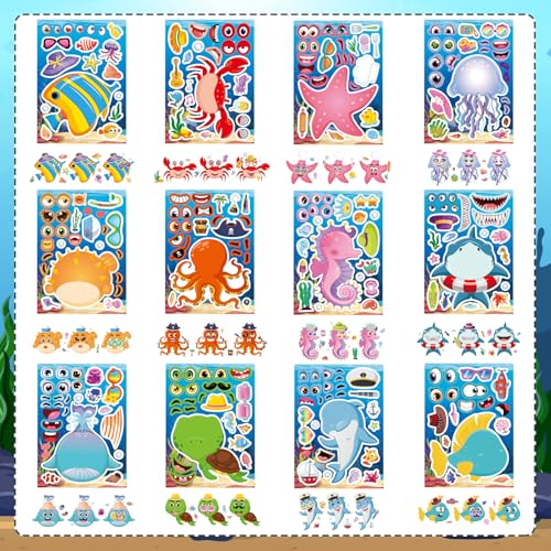 Ocean Stickers, Make Your Own Ocean Animals Stickers, Summer Stickers | for Kids Toddlers Classroom Art Crafts, Goodie Bags Stuffers, Summer Birthday Party Favors - style: 24 Sheets Ocean Stickers