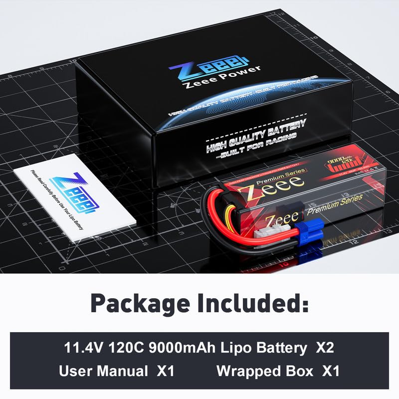 Zeee Premium Series 3S Lipo Battery 9000mAh 11.4V High Voltage Hard Case Battery 120C EC5 Connector HV-Lipo for RC Vehicles RC Car Truck Tank Racing Hobby Models (2 Pack)