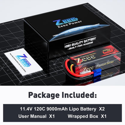 Zeee Premium Series 3S Lipo Battery 9000mAh 11.4V High Voltage Hard Case Battery 120C EC5 Connector HV-Lipo for RC Vehicles RC Car Truck Tank Racing Hobby Models (2 Pack)
