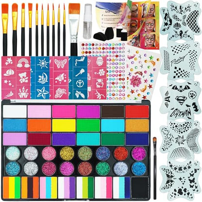 42 Color Face Painting Kit - Non-Toxic Water Activated Face & Body Paint Set with Stencils, Brushes, Sponges - For Halloween, Carnival, Birthday Parties, Costume Makeup, Festivals & Events - color: 42 Color Face Painting Set with Cake