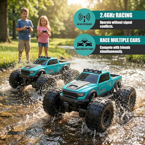 KB KAIBO 8816 1:12 Amphibious Remote Control Car with Full Proportional Steering-Fully Waterproof All Terrain RC Monster Truck for Kids 6-12+, 7.4V 4WD 2.4Ghz 60+ Min Dual Battery Blue - color: Blue