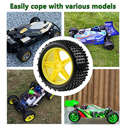 1/10 Buggy Tires & Wheels - Front 34mm Rear 41mm Off-Road Tires with 12mm Hex Yellow Rims, Compatible with Traxxas Bandit VXL, Redcat Tornado, Tamiya - color: Yellow