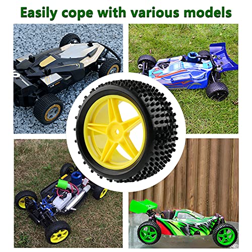 1/10 Buggy Tires & Wheels - Front 34mm Rear 41mm Off-Road Tires with 12mm Hex Yellow Rims, Compatible with Traxxas Bandit VXL, Redcat Tornado, Tamiya - color: Yellow