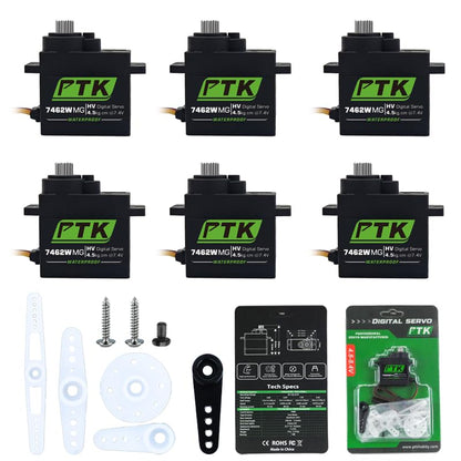 PTK 7462W MG 13g Waterproof Micro Digital Servo Metal Gear Core Motor 4.5kg Torque for SCX24 AX24 1/24 Crawler Cars Robots Fixed Wings Upgrade Parts 180 Degrees (6pcs) - style: PTK 7462W-6pcs