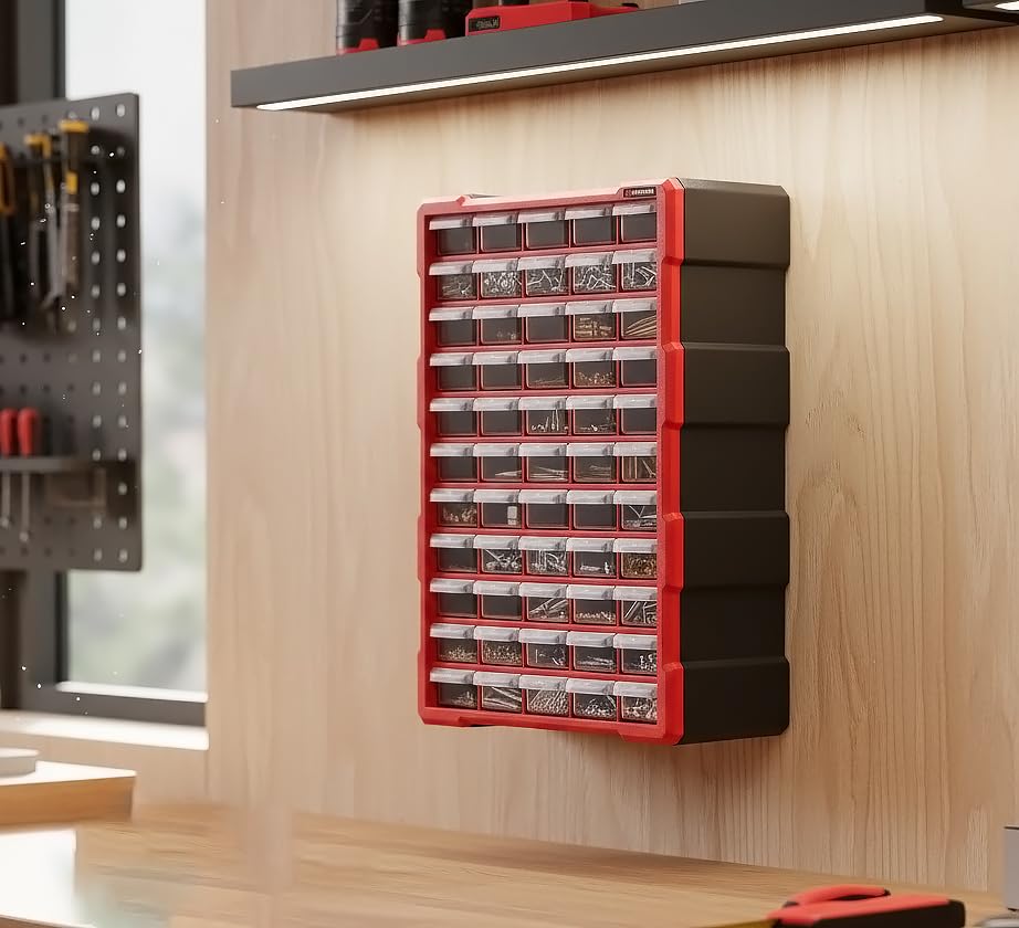 Small Parts Organizer for Hardware & Screws | 60 Removable Bins with Dividers | Wall Mount or Desktop Craft & Lego Storage Cabinet | 19” x 15” x 6” BX08-4016 - style: 60 Drawers