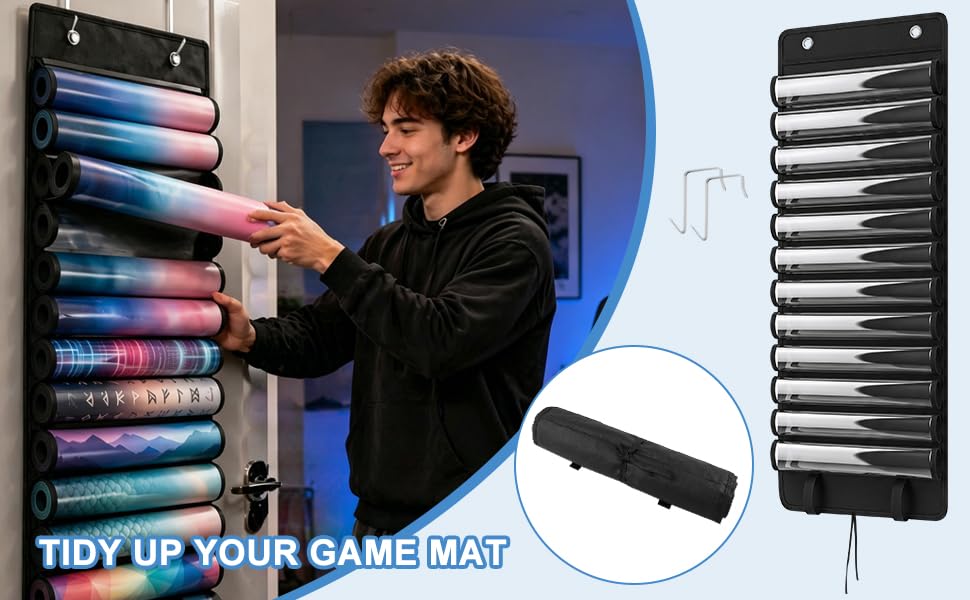 Playmat Tube Storage Bag - Portable Hangable Door Organizer Clear Slots Fits for 13 Card Game Storage Playmats Case for TCG/RPG Game Mat (13 Tubes)