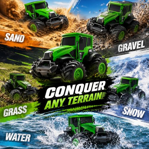 1:14 Amphibious Farm RC Tractor, All-Terrain Off-Road Stunt Trucks Toy Car | Waterproof Amphibious Farm Vehicle 2.4GHz Remote Control Tractor 4WD Stunt Water Car Birthday Gift for Boys & Girls Ages 6-14