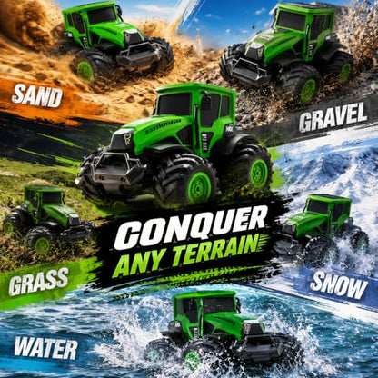 1:14 Amphibious Farm RC Tractor, All-Terrain Off-Road Stunt Trucks Toy Car | Waterproof Amphibious Farm Vehicle 2.4GHz Remote Control Tractor 4WD Stunt Water Car Birthday Gift for Boys & Girls Ages 6-14