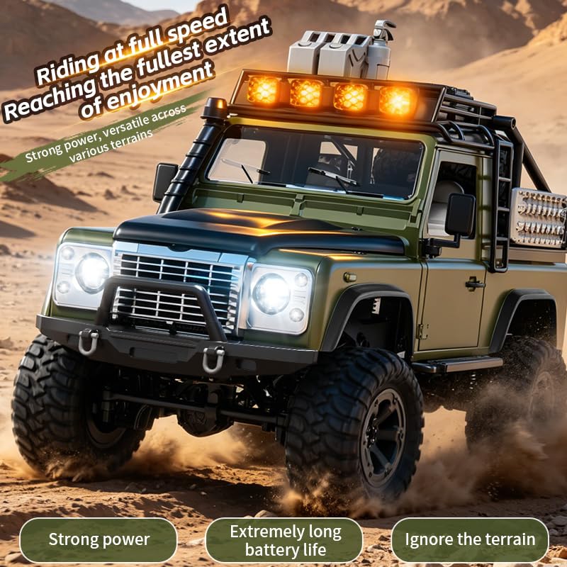KF90 1/12 Scale 4WD RC Rock Crawler, All-Terrain Off-Road Truck with 2.4GHz Full Proportional Control, LED Lights, 7.4V 1200mAh, Waterproof RTR Hobby Grade RC Car for Adults, Green - color: Green