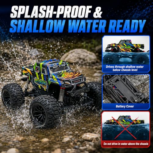 1:18 4WD RC Truck, 40 KM/H High Speed All Terrain Off-Road Remote Control Car with 40A ESC, Fast RC Car with Dual Motors for Adults, 2 Batteries for 60 Mins Runtime, Monster Truck Boys