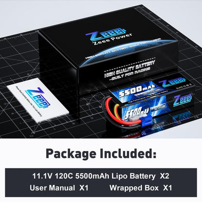 Zeee 3S Lipo Battery 5500mAh 11.1V 120C Hard Case RC Battery with EC5 Connector for RC Car 1/8 1/10 Scale Vehicles Tank Truck Boats Helicopter Racing Hobby (2 Pack)
