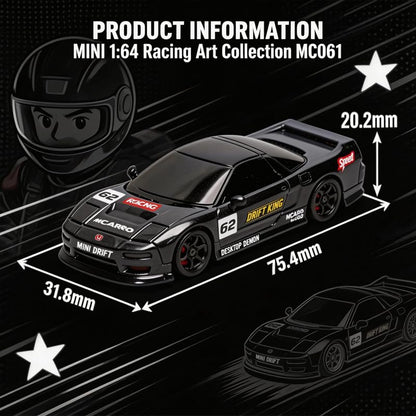 1/64 Scale Mini RC Drift Car, 60 Mins Playtime 2.4GHz Remote Control Car with 2-Speed Modes & LED Lights, Micro 4WD RC Stunt Race Car, (Black) - color: Black