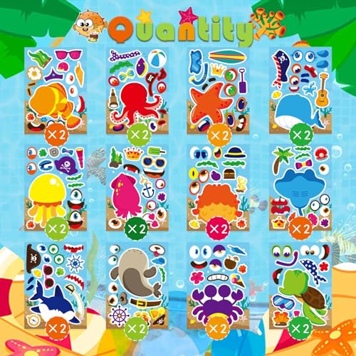 Make Your Own Sea Animals Stickers, Make a Face Stickers | 24 Sheets Ocean Animals Stickers for Kids Toddlers, Mix and Match Stickers for Kids Party Favors Activities - style: Sea Animals