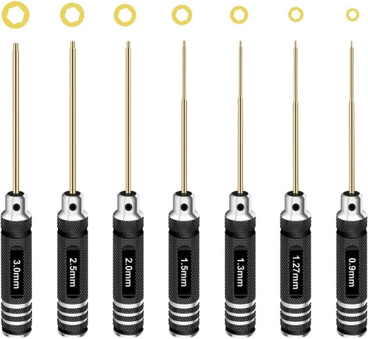 Hex Driver Set Hex Allen Screwdriver Kit 0.9mm 1.27mm 1.3mm 1.5mm 2.0mm 2.5mm 3.0mm Allen Wrench Set Titanium Hexagon Screwdriver RC Tools Kit for RC Car Drone Multi-Axis Helicopter Models(7pcs) - style: 7pcs Screwdrivers