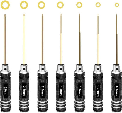 Hex Driver Set Hex Allen Screwdriver Kit 0.9mm 1.27mm 1.3mm 1.5mm 2.0mm 2.5mm 3.0mm Allen Wrench Set Titanium Hexagon Screwdriver RC Tools Kit for RC Car Drone Multi-Axis Helicopter Models(7pcs) - style: 7pcs Screwdrivers
