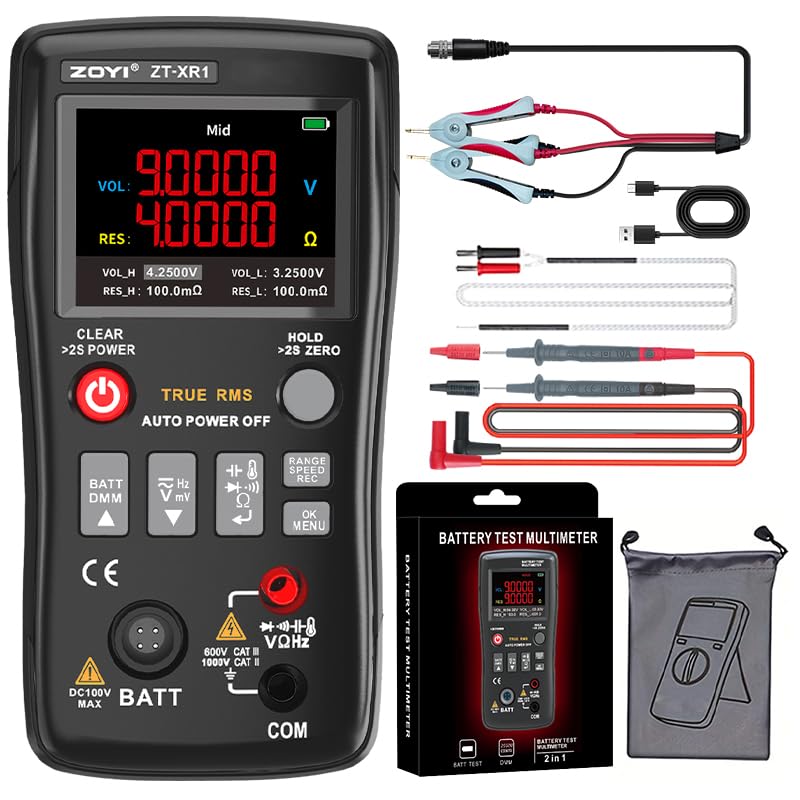 Battery Internal Resistance Tester 2 in 1 multimeter Battery Voltage Meter Car Battery Tester for AAA AA Model 0.1mΩ-200Ω