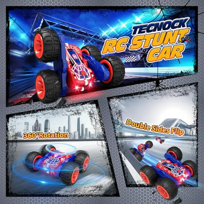 Tecnock Spider Remote Control Car, 2.4GHz RC Cars with USB-C Easy Charging, 4WD Double Sided 360° Rotates & Flips RC Stunt Car, Toys Gift for Boys and Girls Ages 6-8, 8-12 - color: Red