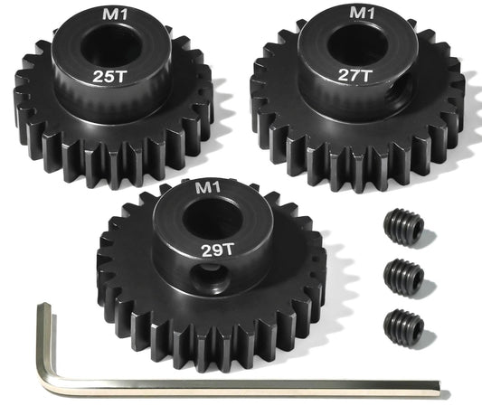 M1 8mm Steel Pinion Gear Set 25T 27T 29T with Laser-Engraved Tooth Count for 1/5 X-Maxx Rc Model Car Buggy Truck Replacement Mod 1 Gear Compatible with Brushed & Brushless Motors 3 Pcs - size: M1-8MM-PG-25T-27T-29T