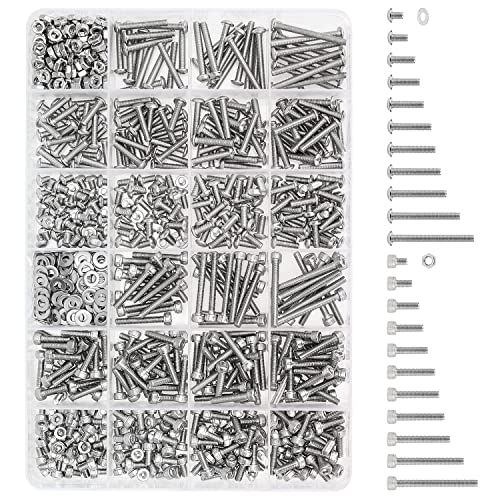 HELIFOUNER 920 Pieces 304 Stainless Steel M3 x 4mm /6mm /8mm /10mm /12mm /14mm /16mm /18mm /20mm /25mm / 30mm, Hex Socket Head and Button Head Metric Screws and Nuts Assortment Kit - size: M3 Screws Set