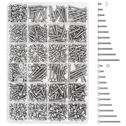 HELIFOUNER 920 Pieces 304 Stainless Steel M3 x 4mm /6mm /8mm /10mm /12mm /14mm /16mm /18mm /20mm /25mm / 30mm, Hex Socket Head and Button Head Metric Screws and Nuts Assortment Kit - size: M3 Screws Set