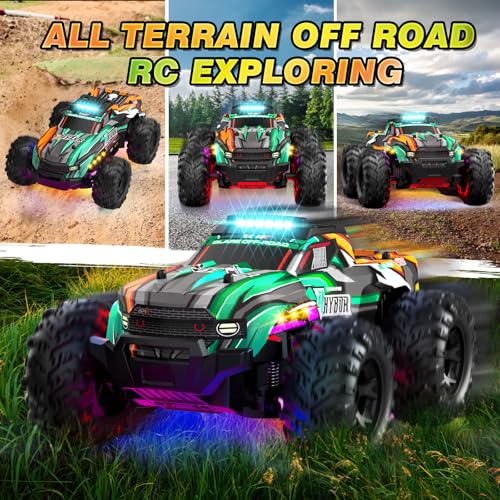 BLUEJAY Remote Control Car, 1:16 All Terrain High Speed RC Cars Truck for Boy, Rechargeable Monster RC Truck with Cool LED Lights & Spray, RC Cars Toys Gifts for Adults Kids Boys Girls 4-7 8-12 - color: Orange