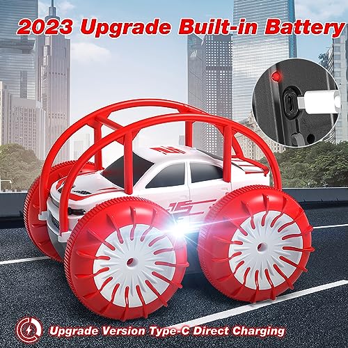 MaxTronic Amphibious Remote Control Car,Rechargeable RC Cars Toy 360° Flips Rotation Stunt Crawler 15KM/H 4WD All Terrain Outdoor Indoor Toy for Kids Boys Girls 3-12 - color: Red