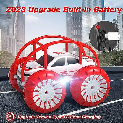 MaxTronic Amphibious Remote Control Car,Rechargeable RC Cars Toy 360° Flips Rotation Stunt Crawler 15KM/H 4WD All Terrain Outdoor Indoor Toy for Kids Boys Girls 3-12 - color: Red