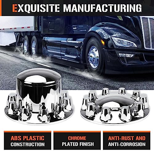 Aeagle Dome Axle Cover Combo Kits for Semi Truck Hubs w/Screw-On 33mm Lug Nut, ABS Plastic Chrome Plated, 2 Front & 4 Rear, 10 Hole Removable Caps, 6Pcs - color: Front & Rear Dome