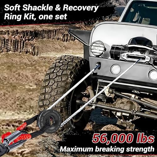 Soft Shackle & Winch Recovery Ring Kit 1/2" X 22" Synthetic Soft Shackle 56,000lbs 2PCS with 1 Rescue Ring for ATV UTV SUV Truck Offroad Vehicle Red - size: Red Shackles+ Black Ring