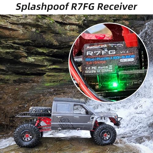Radiolink R7FG 7-Channel Water-Splash Proof RC Gyro Receiver for RC Crawler | 2.4G Voltage Telemetry RX for RC Crawler Drifting Car, Boat, Bind with Radio Controller RC8P/RC8X/RC4GS V3/RC6GS V3/T8S/T8FB