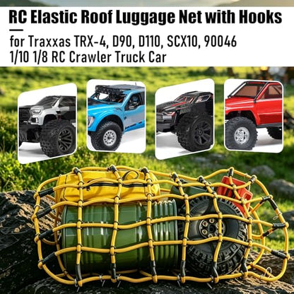1/10 RC Elastic Cargo Net with Hooks, 240×140mm Roof Luggage Net for SCX10 | Compatible with 1/10 1/8 Traxxas TRX-4, D90, D110, SCX10, 90046 1/10 1/8 Crawler Truck Buggy Rack Accessories (Yellow) - color: Yellow